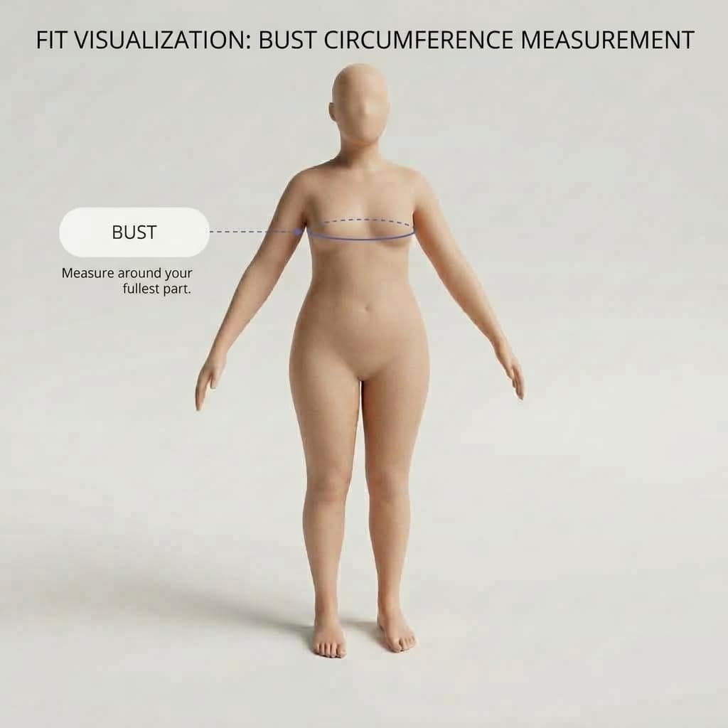 Diagram showing where to measure bust circumference, around the fullest part of the bust.