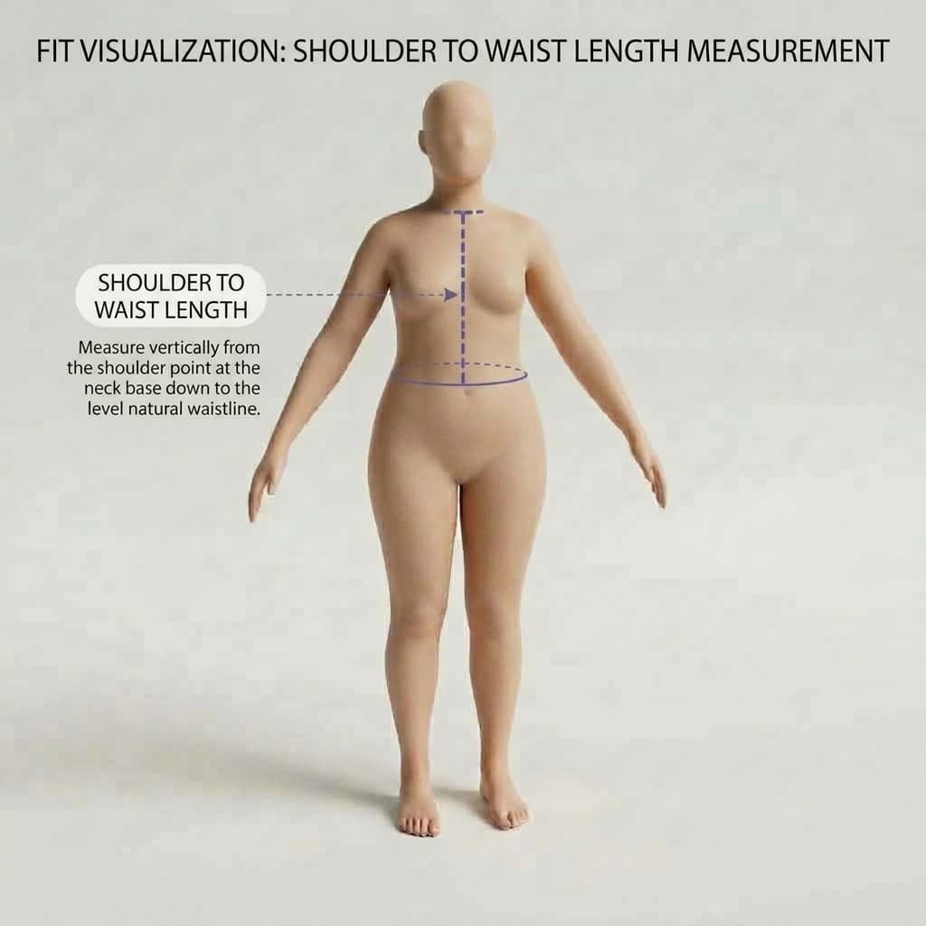 Diagram showing where to measure from the top of the shoulder down to the natural waist.