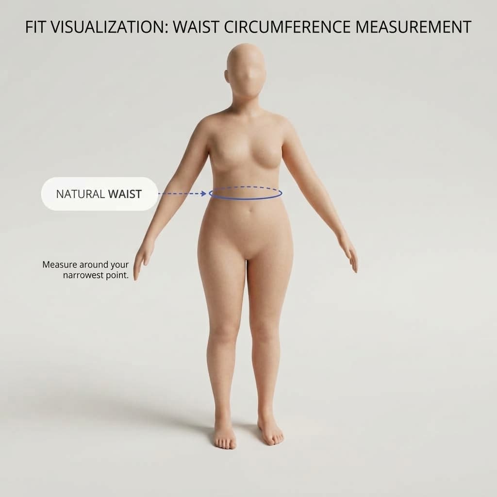 Diagram showing where to measure waist circumference, at the natural waist.
